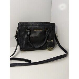 Michael Kors Black Pebbled Leather Satchel Crossbody Bag with Gold Hardware